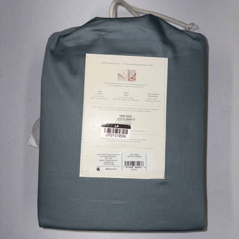 Casaluna Full Size 300 TC Temperature Balancing Sheet Set - Light Teal Green